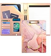 Leather Portfolio Binder Folder Storage Clipboard Pink Padfolio for School Side Straps Document O...