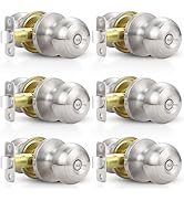 Estmoon 6 Pack Brushed Nickel Door Knobs, Privacy Door Lock Silver Keyless Door Handle with Lock ...