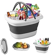 Collapsible Picnic Basket Plastic Bucket Tub with Handle for Harvest, Garden, Household Cleaning,...