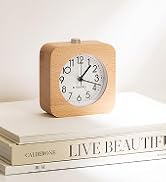 Navaris Wood Analog Alarm Clock - Half-Round Battery-Operated Non-Ticking Clock with Snooze Butto...