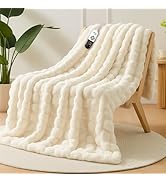 Electric Heated Throw Blanket Sherpa 50"x60" White Ultra Soft Luxury Fluffy Faux Rabbit Fur Machi...