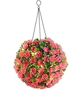 DOITOOL Solar Flower Chandeliers Hanging Topiary Balls Outdoor Led Pink Artificial Plants Decorat...
