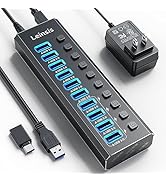 Powered USB Hub 3.0, Leinsis 10-Port USB 3.0 Hub [Durable Aluminum] 10 Data Transfer Ports+ 4 Sma...