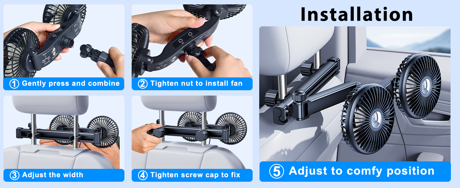 Easy Install for Nauttxon USB Car Fan for Backseat kids with Retractable Long Arm