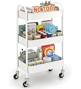 3 Tier Rolling Cart Metal, Snap-Together Utility Cart on Wheels, Heavy Duty Storage Cart with Loc...