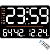 SZELAM Digital Wall Clock,15.6 in LED Wall Clocks Large Display,with 2 Alarm,Remote Control,Date/...