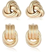 Chunky Gold and Silver Earrings, Two Tone Earrings Gold Knot Earrings for Women, Nickel Free Geom...