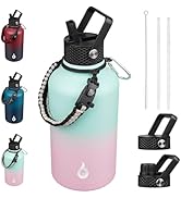 BJPKPK Half Gallon Insulated Water Bottles with 3 Lids and Paracord Strap, 64oz Large, Stainless ...