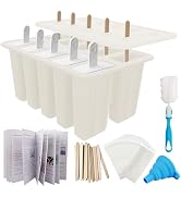 Miaowoof Homemade Popsicle Molds, 10-Cav Non-BPA Silicone Ice Pop Maker, with 50 Sticks, 50 Bags,...