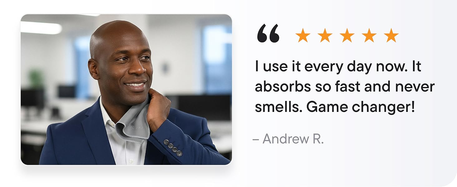 Customer review showing DRYKI pocket towel for sweat in everyday use