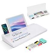 Desktop Glass Whiteboard with Storage, Desk Dry Erase White Board Stand | Computer Keyboard Stand...