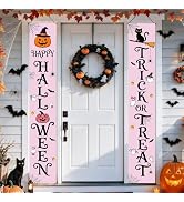 Halloween Door Banner Outdoor Halloween Decorations Pink Porch Decor | Cute Black Cat Pumpkin &amp; T...