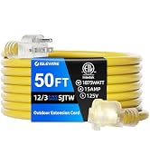 islewire 12 Gauge Outdoor Extension Cord 50 FT Waterproof, 3 Prong Plug, SJTW Heavy Duty 15A 1875...
