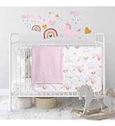Crib Bedding Sets for Girls 5 Pieces Includes Baby Crib Sheets x2, Cotton Quilt, Baby Blanket &amp; B...