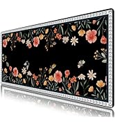 AIMSA Black Desk Mat for Keyboard and Mouse, XL Mouse Pad with Non-Slip Rubber Base, Floral Compu...