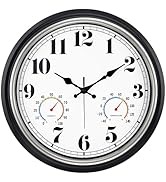 45MinST 16 Inch Silver Vintage Large Indoor/Outdoor Waterproof Wall Clock with Thermometer &amp; Hygr...
