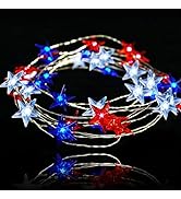 BOHON Independence Day Decor LED String Lights Battery Operated with Remote 10 ft 40 LEDs USA Ame...