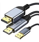 FOINNEX HDMI to DisplayPort Cable, 6.6FT HDMI to DP Cord Supports 4K@60Hz/2K@144Hz Compatible wit...