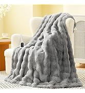 Amélie Home Heated Bubble Faux Fur Blanket Electric - 50"x60" Heating Blanket Throw 2/4/6/8 Hours...