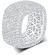 LGYIC 18K White Gold Plated Iced Out Square Ring, Cubic Zirconia Engagement Promise Wedding Etern...