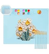 MEKOTRIN Painting Mat 50x40cm Non Slip Washable Silicone Art Mat with 10 Paint Brushes Cleaning C...
