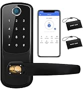 LORVIBO Smart Keyless Entry Door Lock, Fingerprint &amp; Password, Black, 8,000 Unlocks