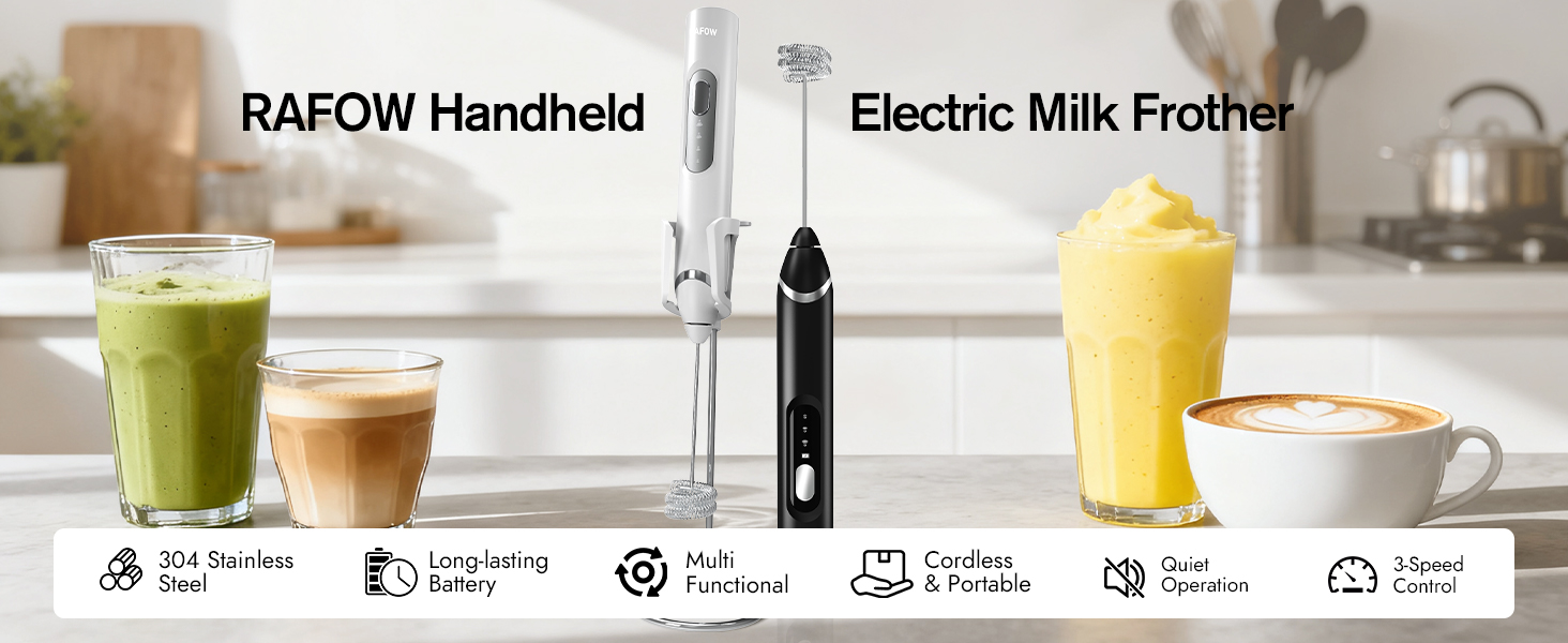 RAFOW Handheld Electric Milk Frother