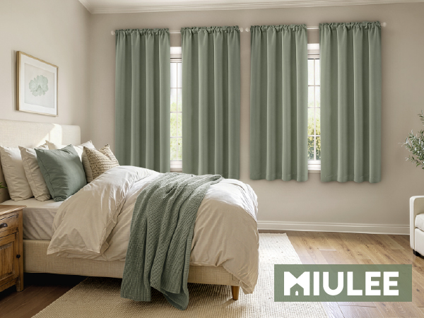 4 Panel Curtains Set Sage Green Blackout Curtains Rod Pocket Room Darkening Window Bedroom