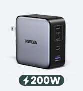 UGREEN Nexode 200W USB C Charger Block, 4-Port GaN Type C Charger Fast Charging, Compact Power Ad...