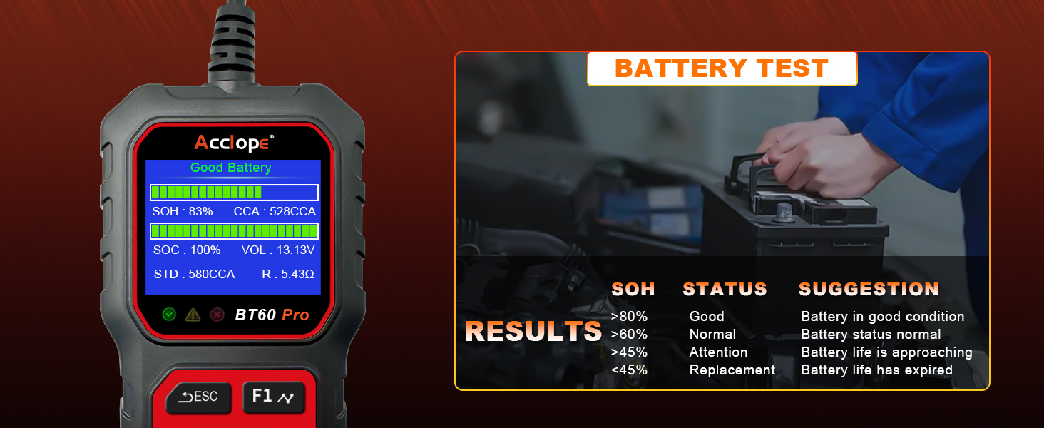 Acclope BT60 Pro Battery tester analyzer automotive battery motorcycle