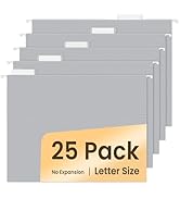 SUNEE 25 Pack Hanging File Folders, Gray Folders, Hanging File Folders Letter Size with 1/5-cut T...