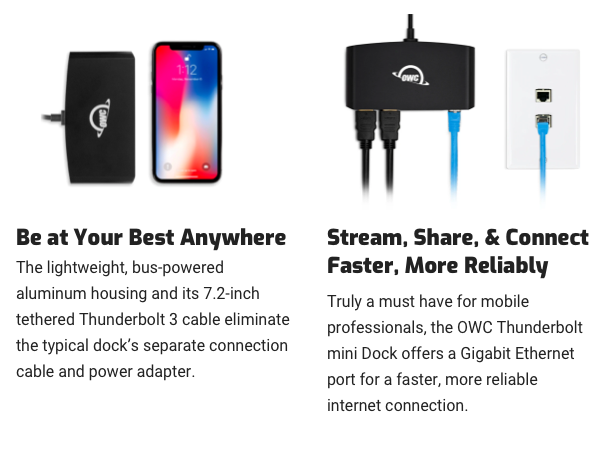 OWC TB mini Dock is small enough to fit inside a gear bag for mobile use