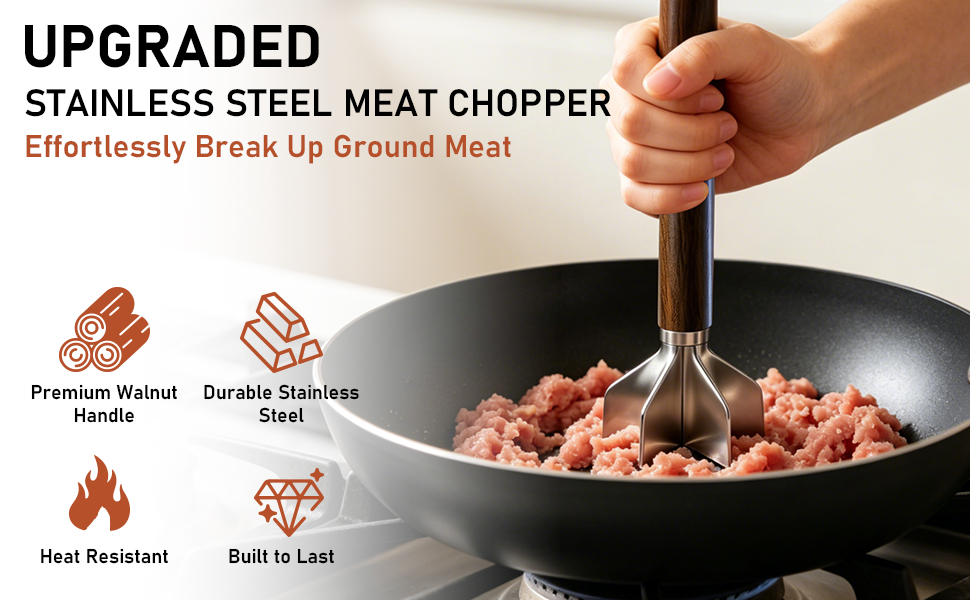 UPGRADED STAINLESS STEEL MEAT CHOPPER Effortlessly Break Up Ground Meat