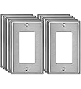 [10 Pack] BESTTEN Decorator Metal Wall Plate with White or Clear Plastic Film, 1 Gang Stainless S...