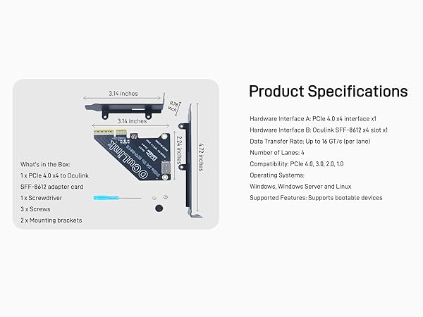 LetLinkSo Gen4 PCIe 4.0 x4 to Oculink SFF-8612 External SFF-8611 Adapter Card for NVMe