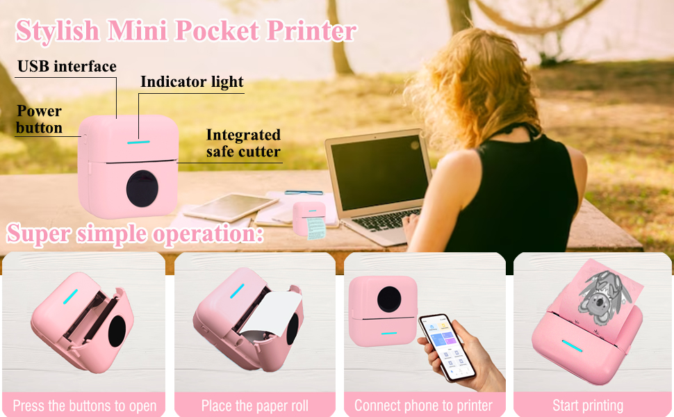 Operation of Mini Pocket Printer-Pink