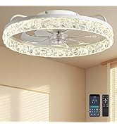 DIAMONDFORGE Ceiling Fans with Lights and Remote Fandelier - 20'' Flush Mount Crystal &amp; White Low...