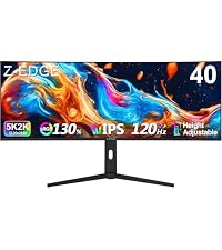 5K Monitor, Z-Edge 40 inch Ultrawide Curved Gaming Monitor, UHD 5120x2160 IPS Computer Monitor, 300 ...