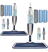 2 Pack Spray Mop for Floor Cleaning, Blue Combo, Refillable 14 oz Bottle and 6 Washable Pads, Wet...