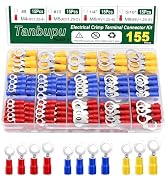 Tanbupu 155pcs Insulated Ring Terminals 11-Sizes(M4/M5/M6/M8/M10) 22-16/16-14/12-11AWG O Ring Con...