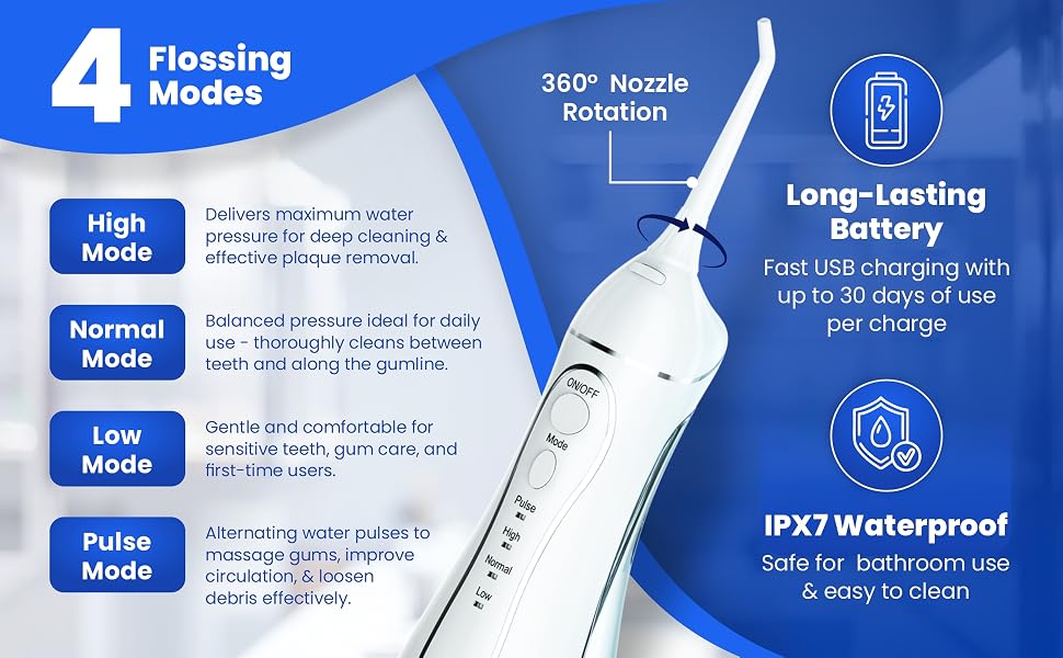 Smilix water flosser 4 modes and 360° nozzle