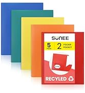 SUNEE Folders with Pockets, 5 Pack Recycled File Folders Fit 8.5x11 Letter Size Paper, Pocket Fol...