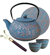 40 oz Japanese Style Cast Iron Teapot Set with Infuser and Trivet for Loose Tea, Adult Asain Tea ...