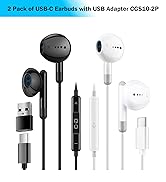 2 Packs of USB-C Headphones with USB adapter