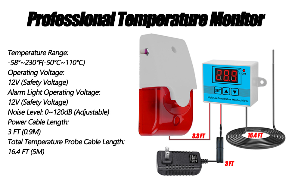 0~120dB Adjustable Audible/Visual Freezer Alarm
