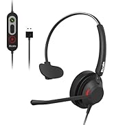 Blucalm USB Wired Headset with Noise Cancelling Mic for Work, Lightweight Single Ear Headset for ...