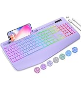 SABLUTE Wireless Keyboard with 9 Backlit Effects, Wrist Rest, Phone Holder, 2.4G Lag-Free Ergonom...