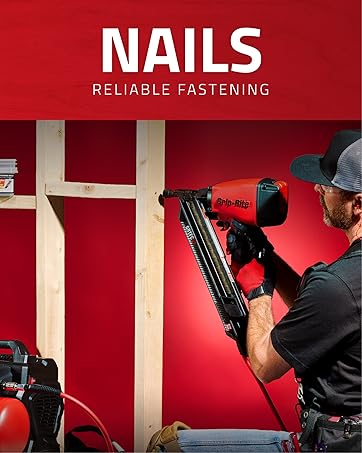 mage of person using nail gun on wood with text reading nails reliable fastening.