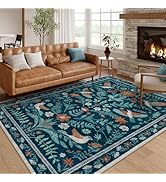 LIVEBOX Washable Rug 8x10, Soft Vintage Large Living Room Rug, Non-Slip Boho Dark Green Area Rug ...
