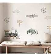 QUCHENG Watercolor Vintage Airplane Wall Stickers Self Adhesive Decals Kindergarten Large Waterpr...